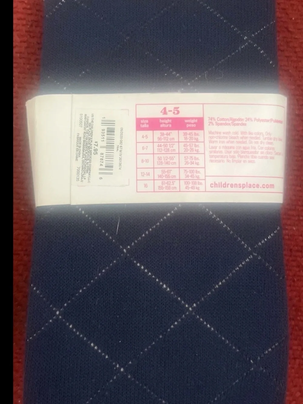 The Children's Place Navy Tights with White Argyle Stitch